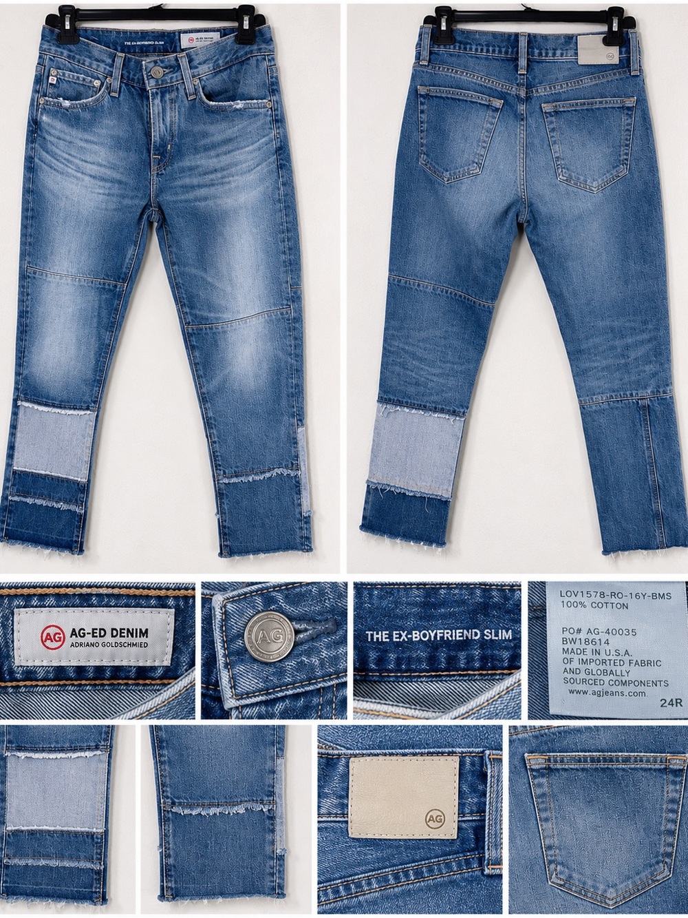 AG Adriano Goldschmied Ex-Boyfriend Slim Jeans 24R Patchwork Raw Hem